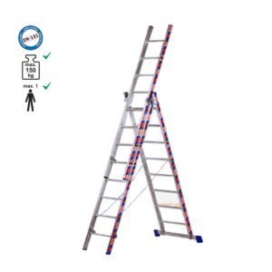 Σκάλα επαγγελματική αλουμινίου τριπλή - 3*11 σκαλιά ύψος Α/Β/Γ:3,00m/5,00m/7,50m.