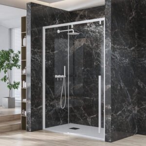 Καμπίνα από τοίχο σε τοίχο με διάφανο κρύσταλλο SANTORINI 400 White KARAG 150x200cm