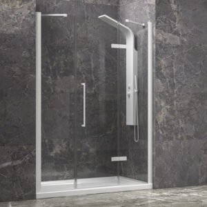 Καμπίνα από τοίχο σε τοίχο με διάφανο κρύσταλλο TINOS 600 White KARAG 140x200cm (σταθερό 26cm)