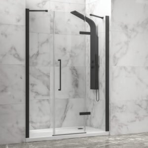 Καμπίνα από τοίχο σε τοίχο με διάφανο κρύσταλλο TINOS 600 Black KARAG 165x200cm