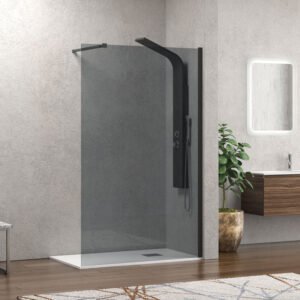 Σταθερό διαχωριστικό ντουζιέρας με fume κρύσταλλο WALKIN 1 Black KARAG 100x200cm