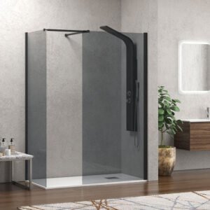 Σταθερά διαχωριστικά ντουζιέρας με fume κρύσταλλο WALKIN 2 Black KARAG 80x200cm