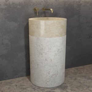 Νιπτήρας επιδαπέδιος πέτρινος BORA Cream KARAG Ø40x90cm