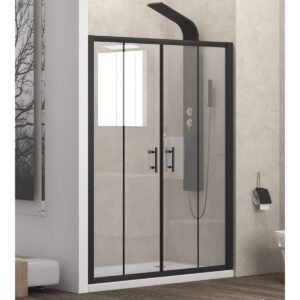Καμπίνα από τοίχο σε τοίχο με διάφανο κρύσταλλο FLORA 600 Black KARAG 160x190cm